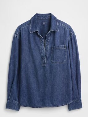 GAP Blue Denim Pullover Shirt with Chest Pocket